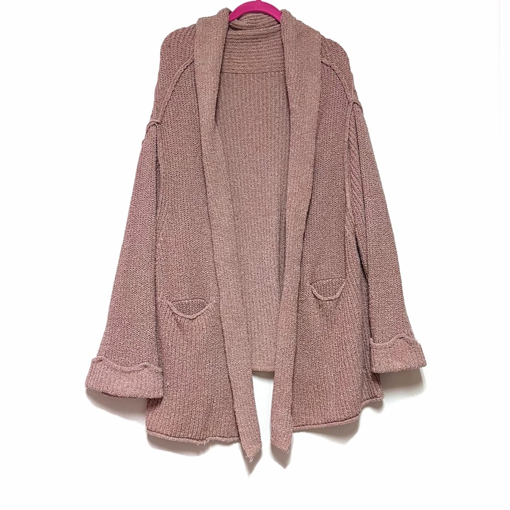 Free People Low Tide Cardigan Oversized Slouchy Cozy Knit Sweater Rose Pink Boho - Picture 3 of 16